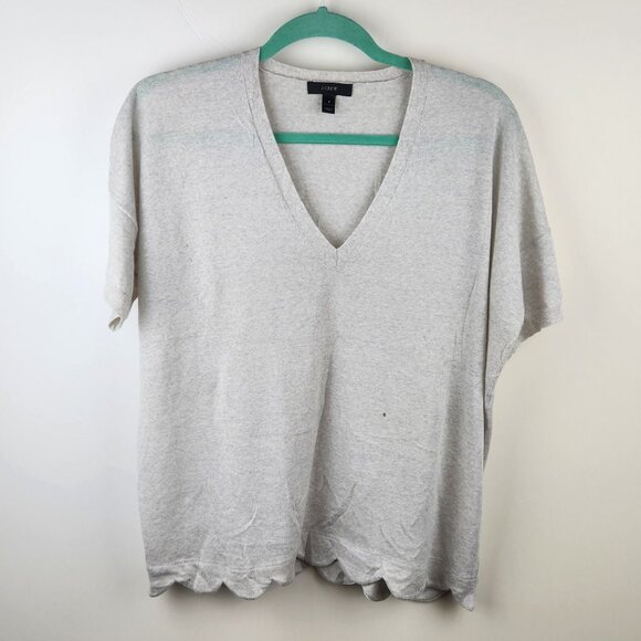 *Flawed* J. Crew Lightweight Merino Wool Scalloped Short Sleeve Sweater sz S - Picture 1 of 11